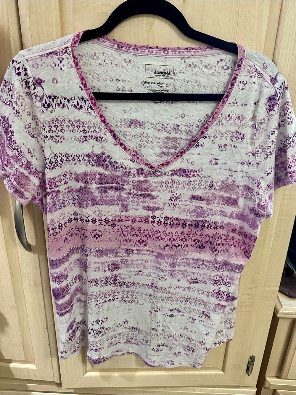 Sonoma Pink and Purple Striped V-Neck Tee